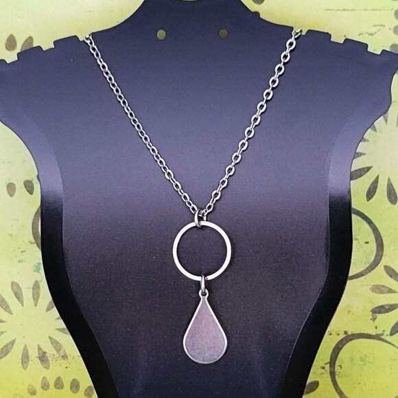 TEARDROP Circle Stainless Steel Charm Chain Necklace 18" Minimalist - Picture 7 of 11